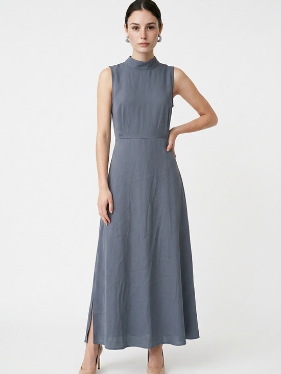 PrettyGarden Dresses & Skirts - High-Neck Sleeveless Maxi Dress in Slate Gray